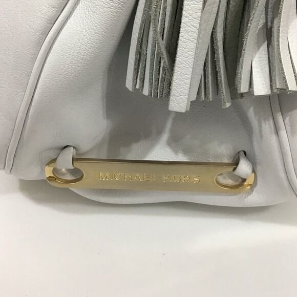 Michael Kors White Oversized Leather Tote Fringe Tassels Bag - Picture 10 of 11